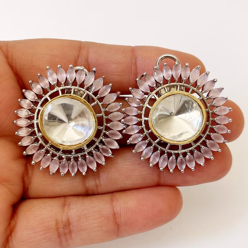 Alia Bhatt inspired Large Victorian uncut polki Kundan Stud Earrings/Indian Studs/Indian Jewelry/Kundan Studs/Sabyasachi stud/Indian wedding