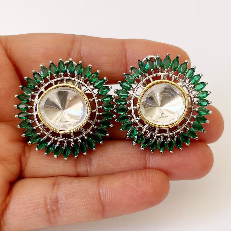 Alia Bhatt inspired Large Victorian uncut polki Kundan Stud Earrings/Indian Studs/Indian Jewelry/Kundan Studs/Sabyasachi stud/Indian wedding