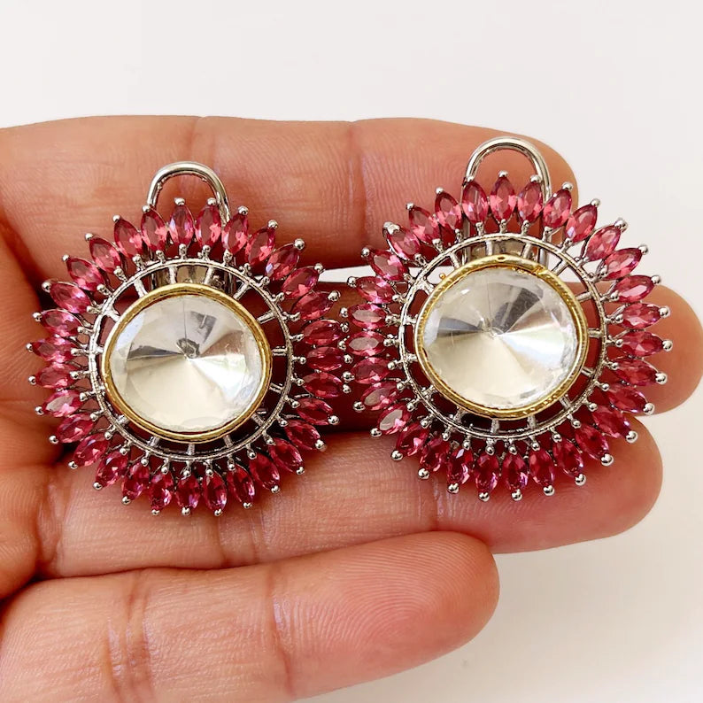 Alia Bhatt inspired Large Victorian uncut polki Kundan Stud Earrings/Indian Studs/Indian Jewelry/Kundan Studs/Sabyasachi stud/Indian wedding