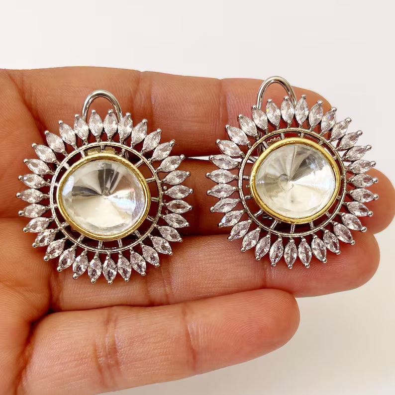 Alia Bhatt inspired Large Victorian uncut polki Kundan Stud Earrings/Indian Studs/Indian Jewelry/Kundan Studs/Sabyasachi stud/Indian wedding