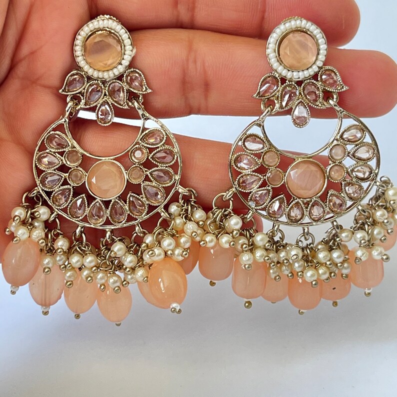 Antique finish Polki Kundan Chaandbali Earrings/Indian Earrings/Pakistani Earrings/Statement Earrings/Long chandelier/Indian wedding