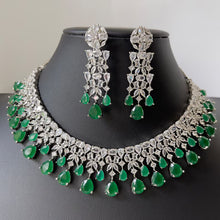 Emerald Green Silver CZ Diamond necklace/CZ Stones Necklace Set/Elegant/Unique Jewelry/Indian/Pakistani/Bollywood/Indian Wedding/Bridal