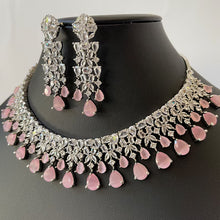 Pink Silver American Diamond necklace/Diamond/CZ Stones Necklace Set/Elegant/Unique Jewelry/Indian/Pakistani/Bollywood/Indian Wedding/Bridal