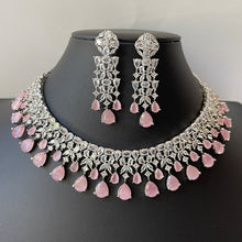 Pink Silver American Diamond necklace/Diamond/CZ Stones Necklace Set/Elegant/Unique Jewelry/Indian/Pakistani/Bollywood/Indian Wedding/Bridal
