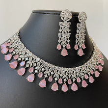 Pink Silver American Diamond necklace/Diamond/CZ Stones Necklace Set/Elegant/Unique Jewelry/Indian/Pakistani/Bollywood/Indian Wedding/Bridal