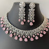 Pink Silver American Diamond necklace/Diamond/CZ Stones Necklace Set/Elegant/Unique Jewelry/Indian/Pakistani/Bollywood/Indian Wedding/Bridal