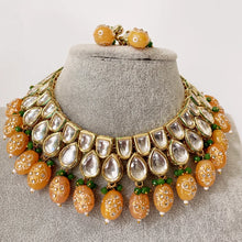 Peach Jadau Kundan Rajwada Necklace, Bollywood Jewelry Indian Pakistani Wedding Jewelry