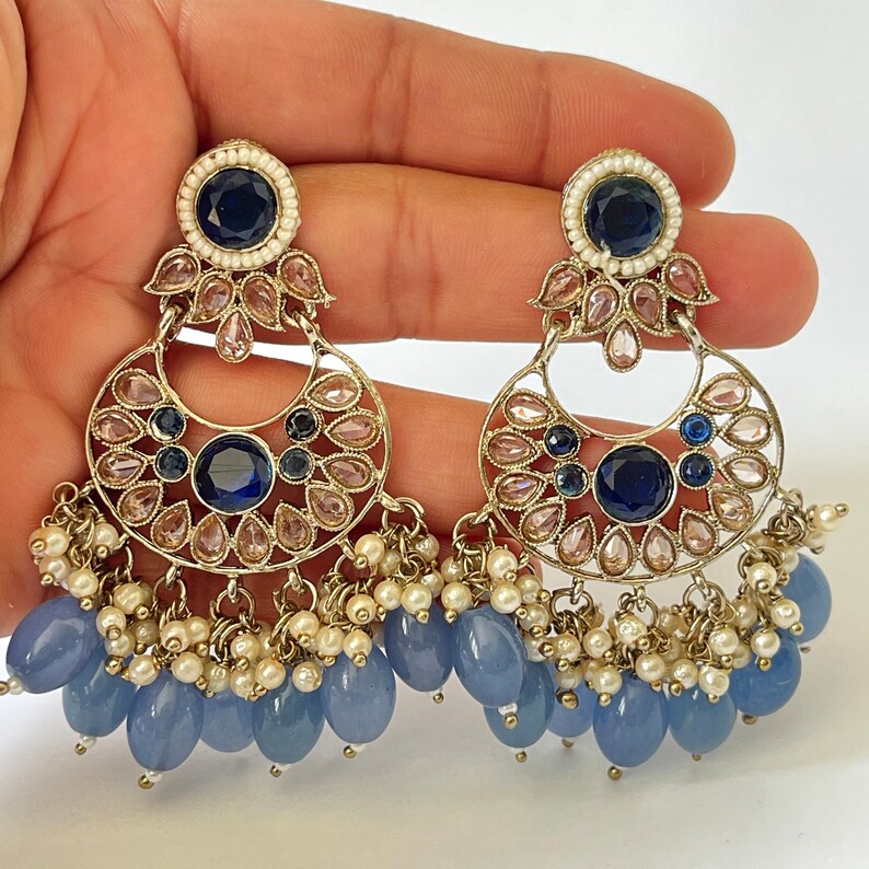 Antique finish Polki Kundan Chaandbali Earrings/Indian Earrings/Pakistani Earrings/Statement Earrings/Long chandelier/Indian wedding