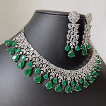 Emerald Green Silver CZ Diamond necklace/CZ Stones Necklace Set/Elegant/Unique Jewelry/Indian/Pakistani/Bollywood/Indian Wedding/Bridal