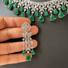 Emerald Green Silver CZ Diamond necklace/CZ Stones Necklace Set/Elegant/Unique Jewelry/Indian/Pakistani/Bollywood/Indian Wedding/Bridal