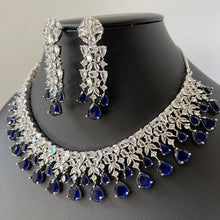 Blue Silver American Diamond necklace/Diamond/CZ Stones Necklace Set/Elegant/Unique Jewelry/Indian/Pakistani/Bollywood/Indian Wedding/Bridal