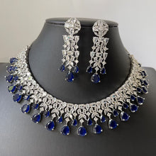 Blue Silver American Diamond necklace/Diamond/CZ Stones Necklace Set/Elegant/Unique Jewelry/Indian/Pakistani/Bollywood/Indian Wedding/Bridal