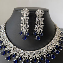 Blue Silver American Diamond necklace/Diamond/CZ Stones Necklace Set/Elegant/Unique Jewelry/Indian/Pakistani/Bollywood/Indian Wedding/Bridal