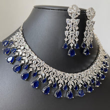 Blue Silver American Diamond necklace/Diamond/CZ Stones Necklace Set/Elegant/Unique Jewelry/Indian/Pakistani/Bollywood/Indian Wedding/Bridal