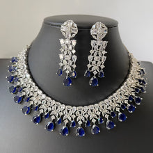 Blue Silver American Diamond necklace/Diamond/CZ Stones Necklace Set/Elegant/Unique Jewelry/Indian/Pakistani/Bollywood/Indian Wedding/Bridal