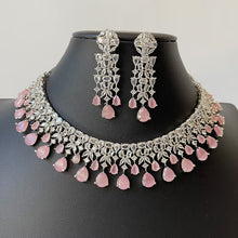 Pink Silver American Diamond necklace/Diamond/CZ Stones Necklace Set/Elegant/Unique Jewelry/Indian/Pakistani/Bollywood/Indian Wedding/Bridal