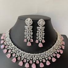 Pink Silver American Diamond necklace/Diamond/CZ Stones Necklace Set/Elegant/Unique Jewelry/Indian/Pakistani/Bollywood/Indian Wedding/Bridal