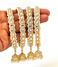 Restocked Bollywood Style Kundan Pearl Jhumka Bangles Set(4 Pc)/Indian bangles/Punjabi Pearl bangles/Bridal bangles/wedding/Jhumka bangles