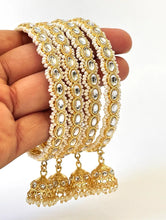 Restocked Bollywood Style Kundan Pearl Jhumka Bangles Set(4 Pc)/Indian bangles/Punjabi Pearl bangles/Bridal bangles/wedding/Jhumka bangles