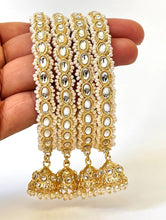 Restocked Bollywood Style Kundan Pearl Jhumka Bangles Set(4 Pc)/Indian bangles/Punjabi Pearl bangles/Bridal bangles/wedding/Jhumka bangles