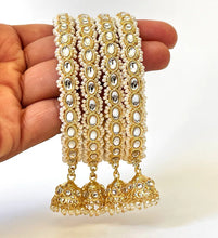 Restocked Bollywood Style Kundan Pearl Jhumka Bangles Set(4 Pc)/Indian bangles/Punjabi Pearl bangles/Bridal bangles/wedding/Jhumka bangles