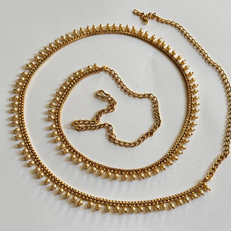 Delicate gold plated pearl Belly Chain/Belly chain/Belt/Indian waist belt/Kamarpatta/waist chain/jewelry belt/Kamarbandh/Pearl Belt