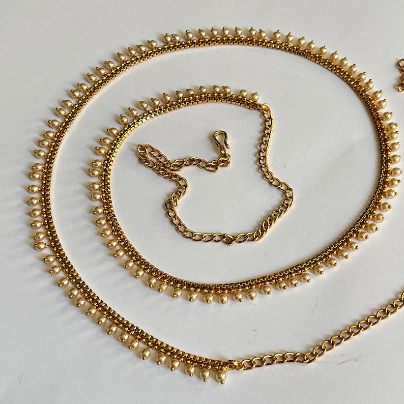 Delicate gold plated pearl Belly Chain/Belly chain/Belt/Indian waist belt/Kamarpatta/waist chain/jewelry belt/Kamarbandh/Pearl Belt
