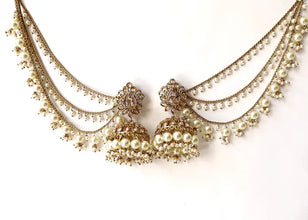 Restocked Bahubali Polki Pearl Jhumka/stone Jhumka/Indian Jewelry/Pakistani/Punjabi/Indian/Statement earring/Bridal earring/Indian wedding