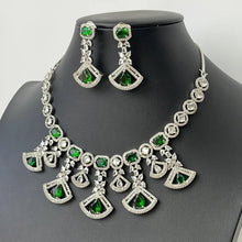 Green Silver\RoseGold Diamond necklace \American Diamond necklace \CZ Stones Necklace \Indian jewelry wedding necklace bridal Indian Wedding