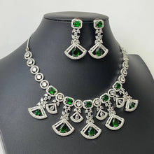 Green Silver\RoseGold Diamond necklace \American Diamond necklace \CZ Stones Necklace \Indian jewelry wedding necklace bridal Indian Wedding