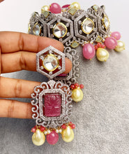 Pink Premium Dual Tone uncut Polki Kundan Necklace/Sabyasachi/Indian/Bollywood/Celebrity/Fine Kundan Necklace/Pakistani/Punjabi/Statement