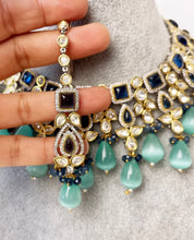 Sea Blue Premium Dual Tone uncut Polki Kundan Necklace/Sabyasachi/Indian/Bollywood/Celebrity/Fine Kundan Necklace/Pakistani/Punjabi