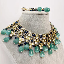 Sea Blue Premium Dual Tone uncut Polki Kundan Necklace/Sabyasachi/Indian/Bollywood/Celebrity/Fine Kundan Necklace/Pakistani/Punjabi