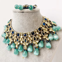 Sea Blue Premium Dual Tone uncut Polki Kundan Necklace/Sabyasachi/Indian/Bollywood/Celebrity/Fine Kundan Necklace/Pakistani/Punjabi