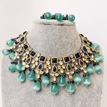 Sea Blue Premium Dual Tone uncut Polki Kundan Necklace/Sabyasachi/Indian/Bollywood/Celebrity/Fine Kundan Necklace/Pakistani/Punjabi