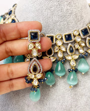 Sea Blue Premium Dual Tone uncut Polki Kundan Necklace/Sabyasachi/Indian/Bollywood/Celebrity/Fine Kundan Necklace/Pakistani/Punjabi