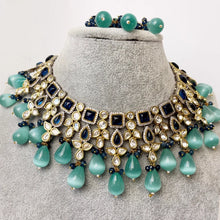 Sea Blue Premium Dual Tone uncut Polki Kundan Necklace/Sabyasachi/Indian/Bollywood/Celebrity/Fine Kundan Necklace/Pakistani/Punjabi