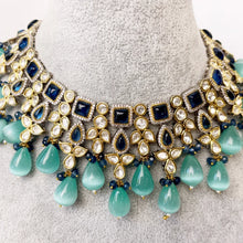 Sea Blue Premium Dual Tone uncut Polki Kundan Necklace/Sabyasachi/Indian/Bollywood/Celebrity/Fine Kundan Necklace/Pakistani/Punjabi