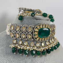 Green Premium Dual Tone Uncut Polki Kundan Necklace - Sabyasachi Inspired Fine Jewelry, Indian Bollywood Celebrity Style Kundan Necklace