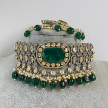 Green Premium Dual Tone Uncut Polki Kundan Necklace - Sabyasachi Inspired Fine Jewelry, Indian Bollywood Celebrity Style Kundan Necklace
