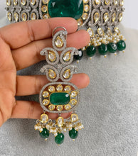 Green Premium Dual Tone Uncut Polki Kundan Necklace - Sabyasachi Inspired Fine Jewelry, Indian Bollywood Celebrity Style Kundan Necklace