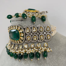 Green Premium Dual Tone Uncut Polki Kundan Necklace - Sabyasachi Inspired Fine Jewelry, Indian Bollywood Celebrity Style Kundan Necklace