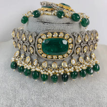 Green Premium Dual Tone Uncut Polki Kundan Necklace - Sabyasachi Inspired Fine Jewelry, Indian Bollywood Celebrity Style Kundan Necklace