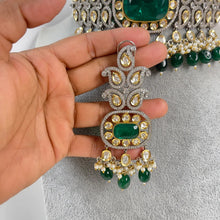 Green Premium Dual Tone Uncut Polki Kundan Necklace - Sabyasachi Inspired Fine Jewelry, Indian Bollywood Celebrity Style Kundan Necklace