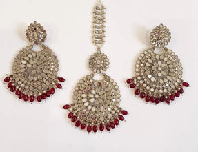 Restocked Antique Finish Mirror oversized Tikka Earring Set/Maang Tikka/Teeka/Tika/MirrorJewelry/Bollywood/Indian/Punjabi/Pakistani