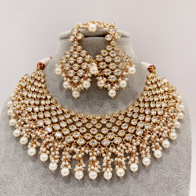 White Bridal Premium quality gold plated silver foiled Kundan necklace/Tyaani Kundan Jewelry/Fine Kundan Choker/Indian Bridal/wedding Jewelr