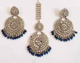 Restocked Antique Finish Mirror oversized Tikka Earring Set/Maang Tikka/Teeka/Tika/MirrorJewelry/Bollywood/Indian/Punjabi/Pakistani