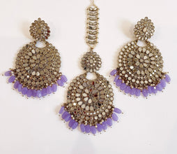 Restocked Antique Finish Mirror oversized Tikka Earring Set/Maang Tikka/Teeka/Tika/MirrorJewelry/Bollywood/Indian/Punjabi/Pakistani