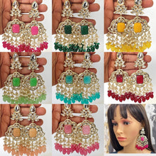 Kundan earrings long, Kundan chaandbali earring, Kundan earring set, long earring set, Indian earrings, colorful long earrings, bridal