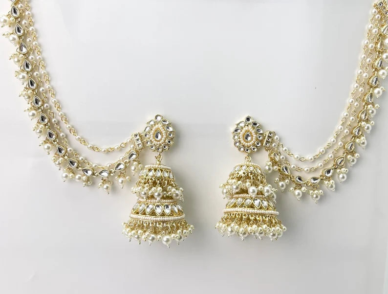 Bahubali Kundan Pearl Jhumka/stone Jhumka/Indian Jewelry/Pakistani/Punjabi/Indian/Statement earring/Bridal earrings/Indian wedding jewelry